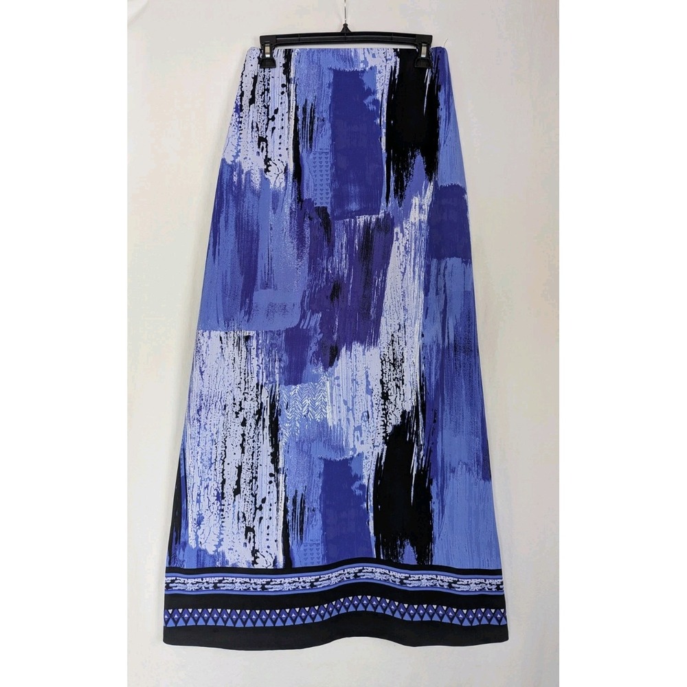 ECI New York Long Maxi Skirt  Womens Sz S Stretch Knit Pull On Blue Black